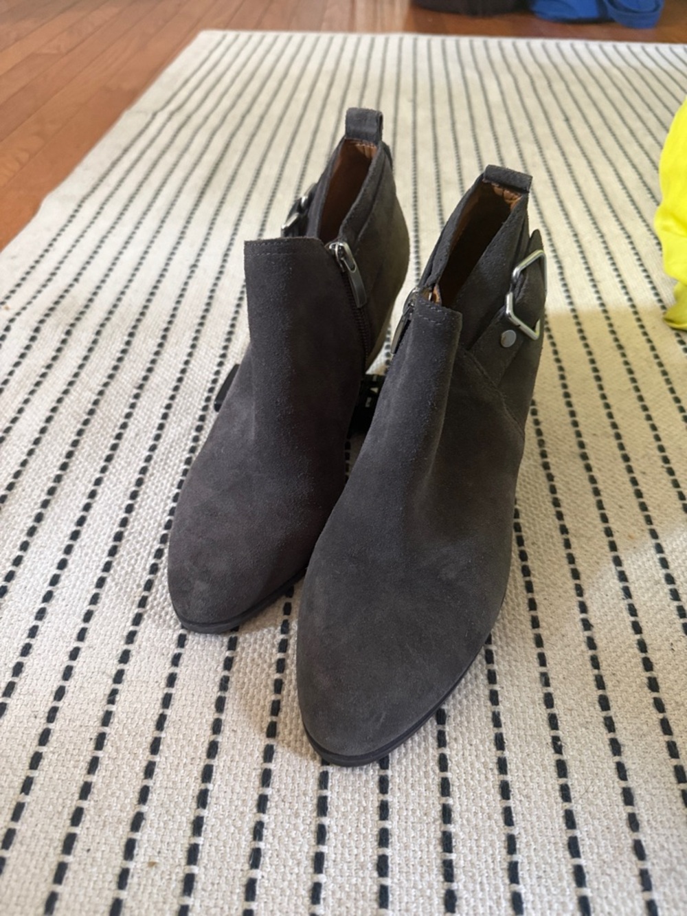 Franco Sarto Suede Ankle Booties with Side Buckle - Dark Gray